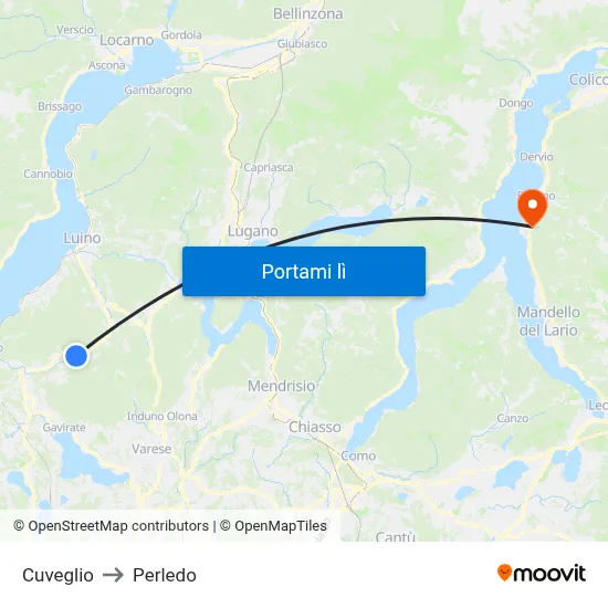 Cuveglio to Perledo map