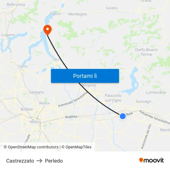 Castrezzato to Perledo map