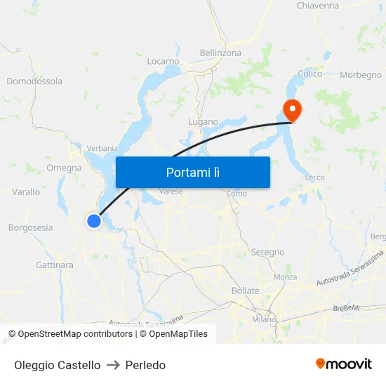 Oleggio Castello to Perledo map
