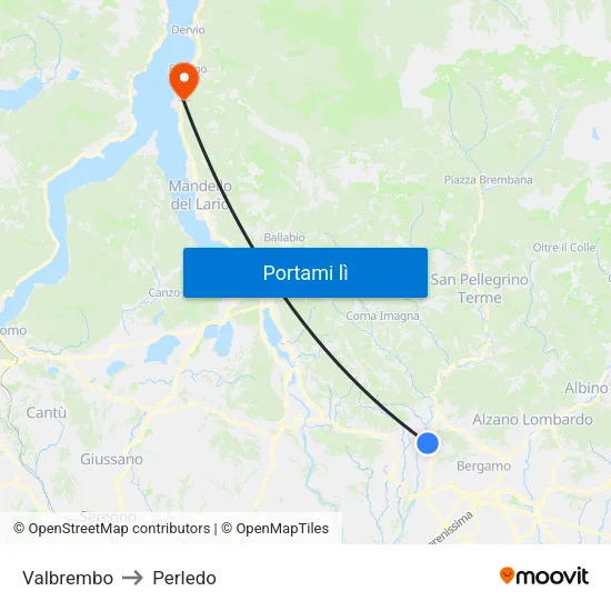 Valbrembo to Perledo map