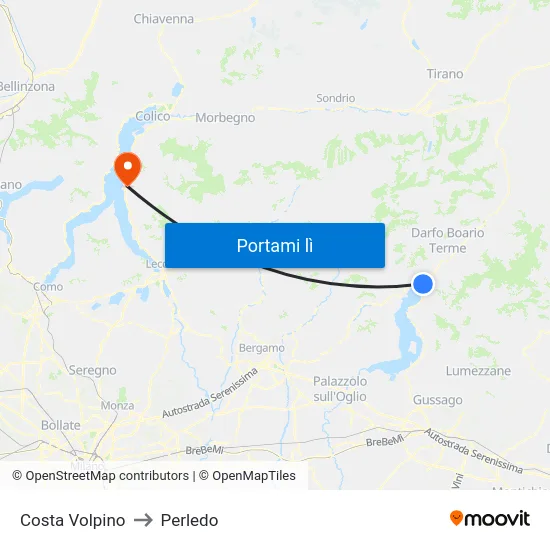 Costa Volpino to Perledo map