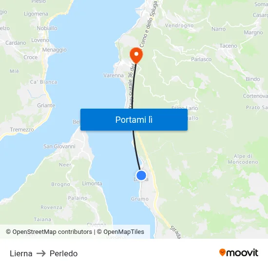 Lierna to Perledo map