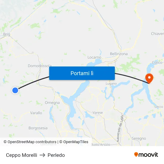 Ceppo Morelli to Perledo map