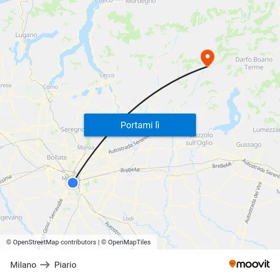 Milano to Piario map