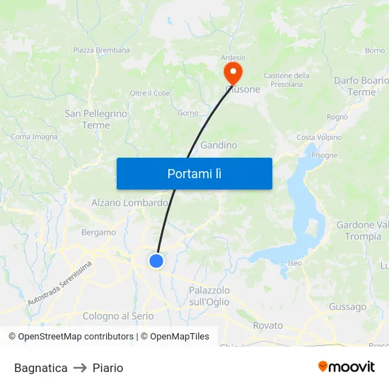 Bagnatica to Piario map