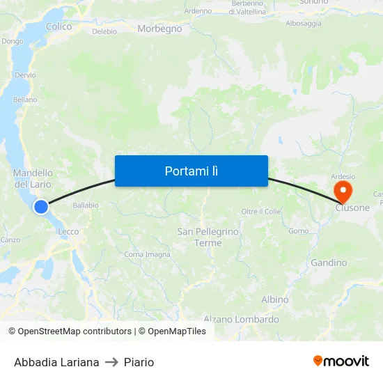 Abbadia Lariana to Piario map