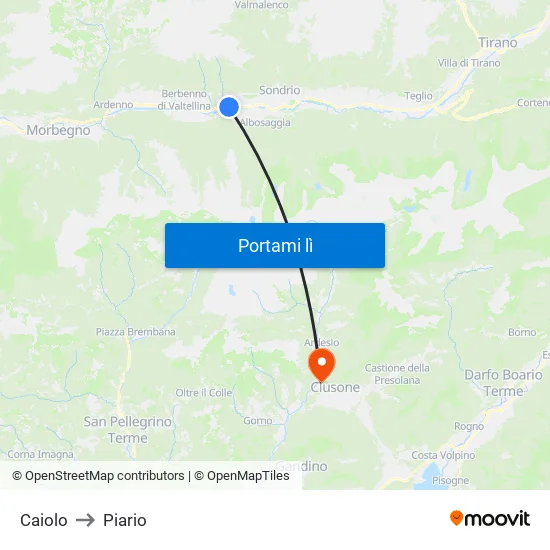 Caiolo to Piario map