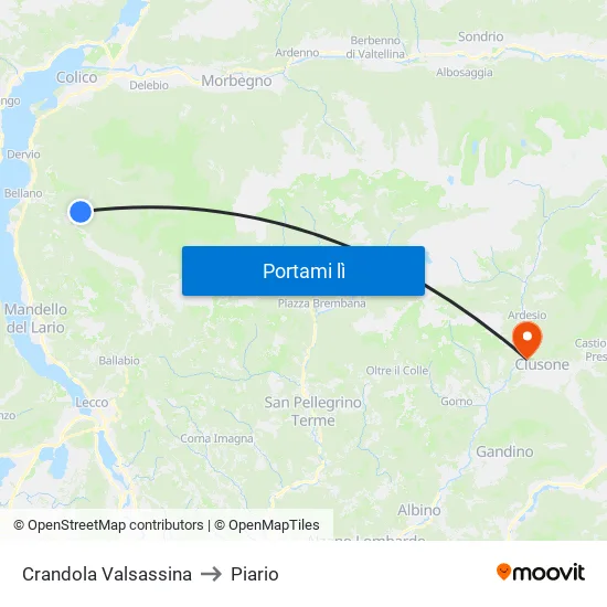Crandola Valsassina to Piario map