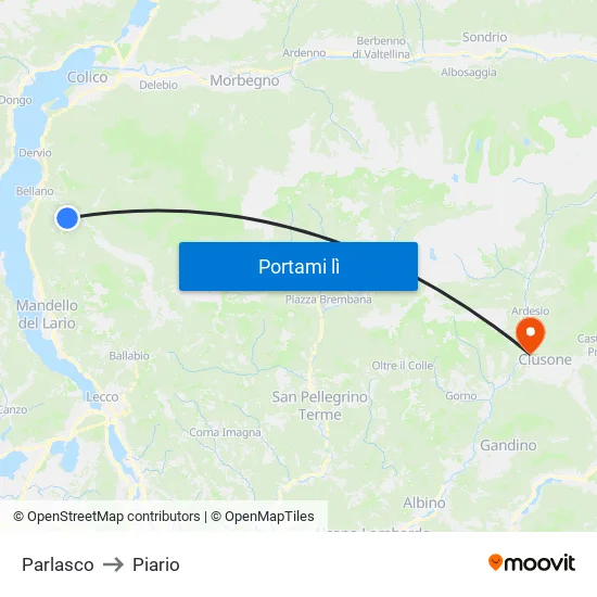 Parlasco to Piario map