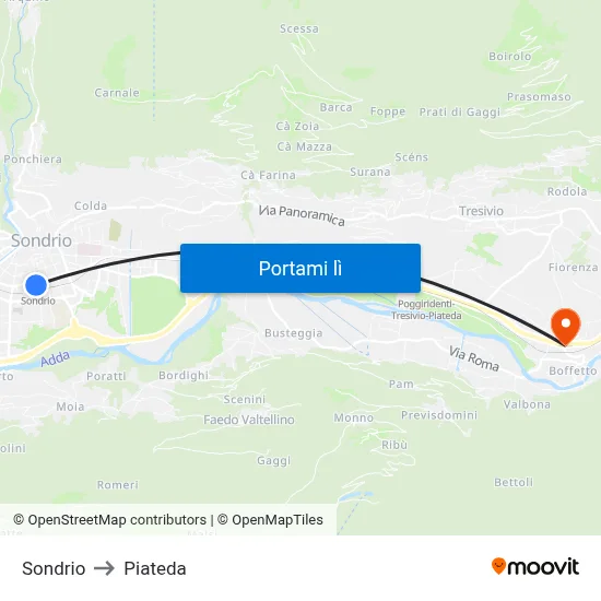 Sondrio to Piateda map