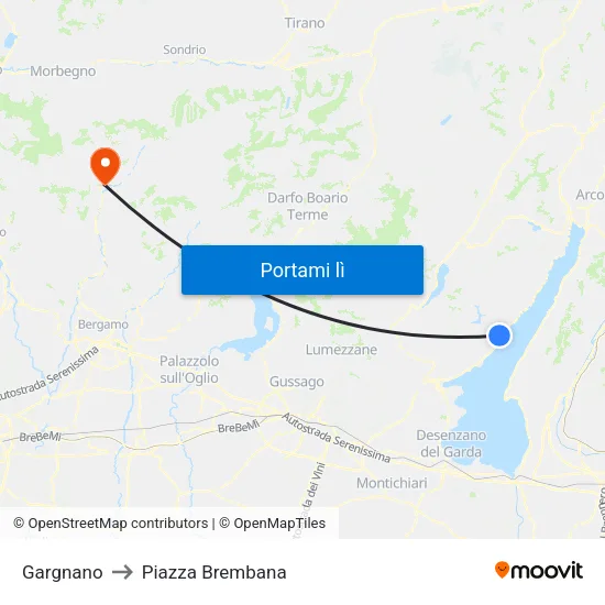 Gargnano to Piazza Brembana map