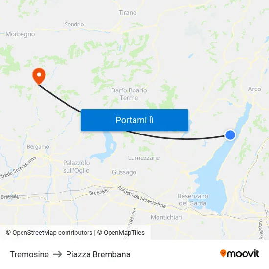Tremosine to Piazza Brembana map