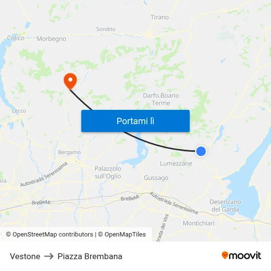 Vestone to Piazza Brembana map