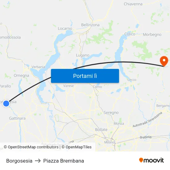 Borgosesia to Piazza Brembana map