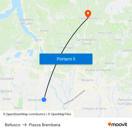 Bellusco to Piazza Brembana map