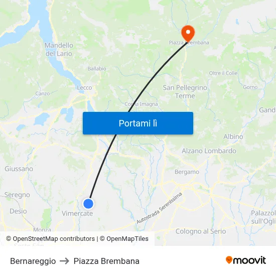 Bernareggio to Piazza Brembana map