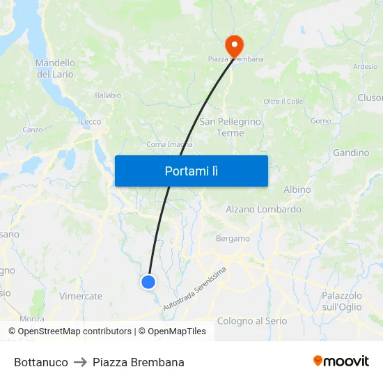 Bottanuco to Piazza Brembana map