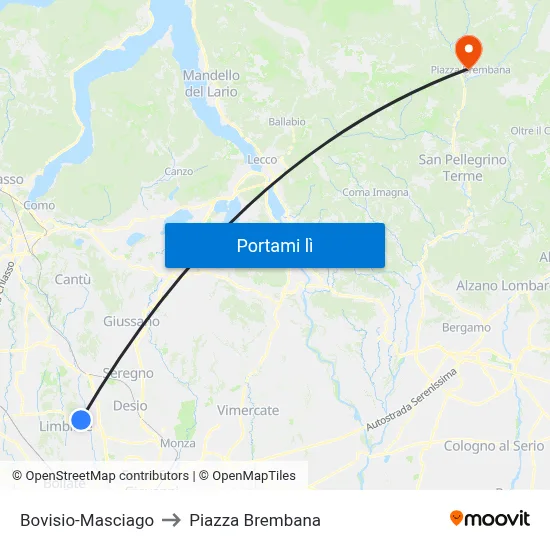 Bovisio-Masciago to Piazza Brembana map