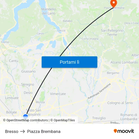 Bresso to Piazza Brembana map
