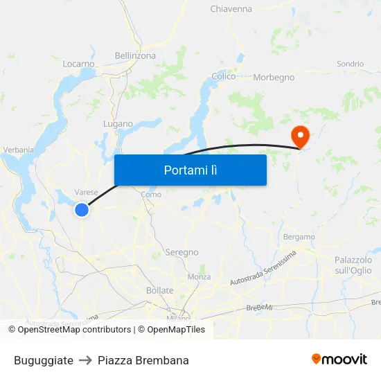Buguggiate to Piazza Brembana map