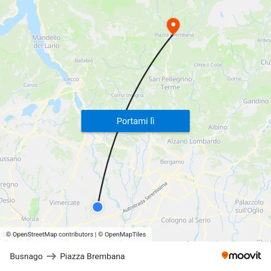 Busnago to Piazza Brembana map