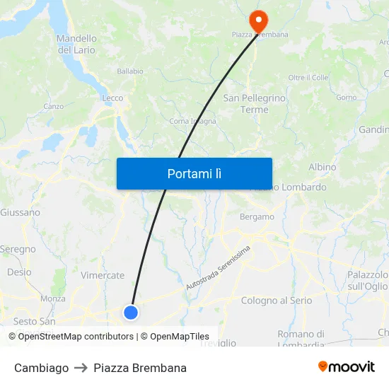 Cambiago to Piazza Brembana map