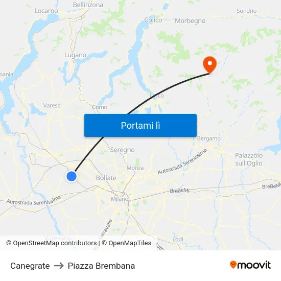 Canegrate to Piazza Brembana map