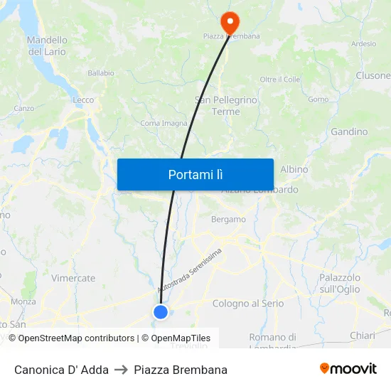 Canonica D' Adda to Piazza Brembana map