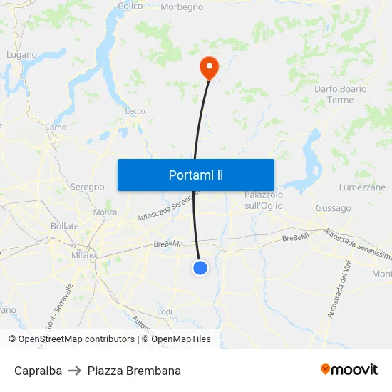 Capralba to Piazza Brembana map