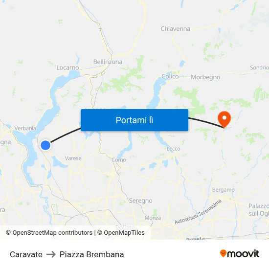 Caravate to Piazza Brembana map