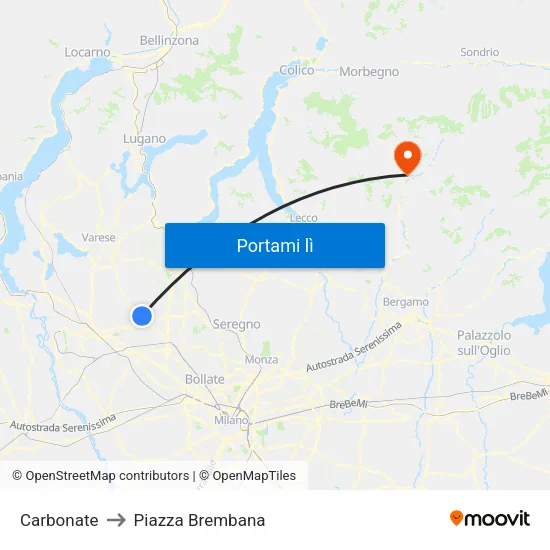 Carbonate to Piazza Brembana map
