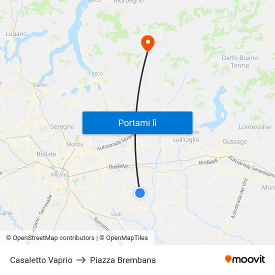 Casaletto Vaprio to Piazza Brembana map