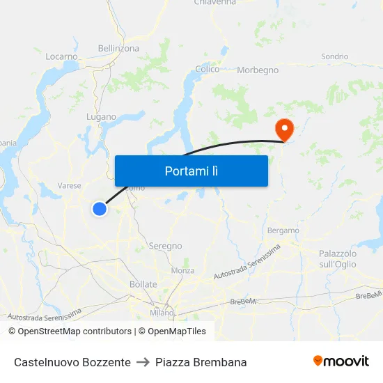 Castelnuovo Bozzente to Piazza Brembana map