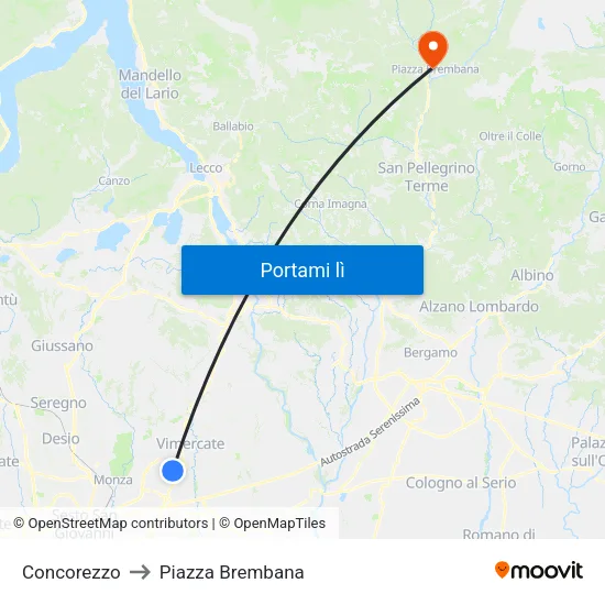 Concorezzo to Piazza Brembana map