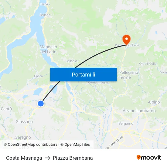 Costa Masnaga to Piazza Brembana map