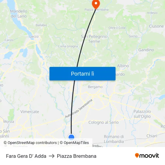 Fara Gera D' Adda to Piazza Brembana map