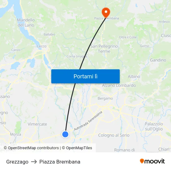 Grezzago to Piazza Brembana map
