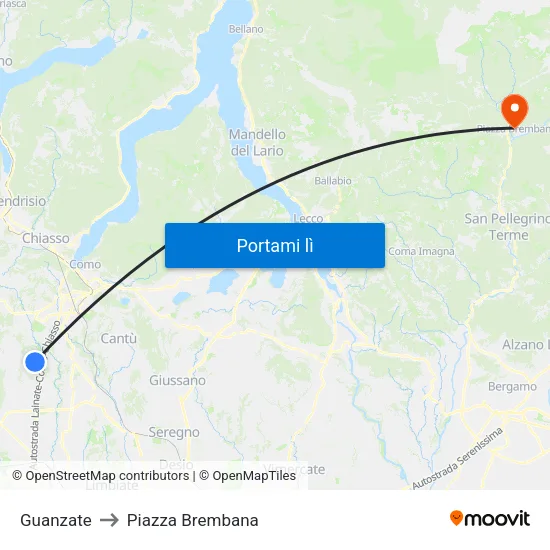 Guanzate to Piazza Brembana map