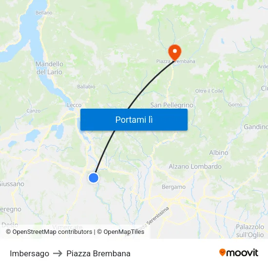 Imbersago to Piazza Brembana map
