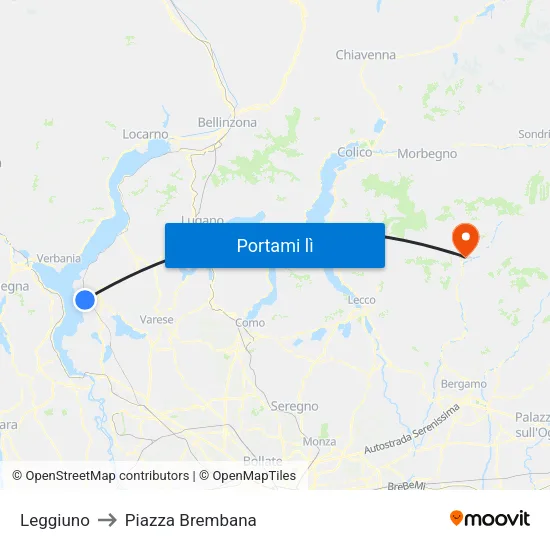 Leggiuno to Piazza Brembana map
