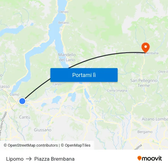 Lipomo to Piazza Brembana map