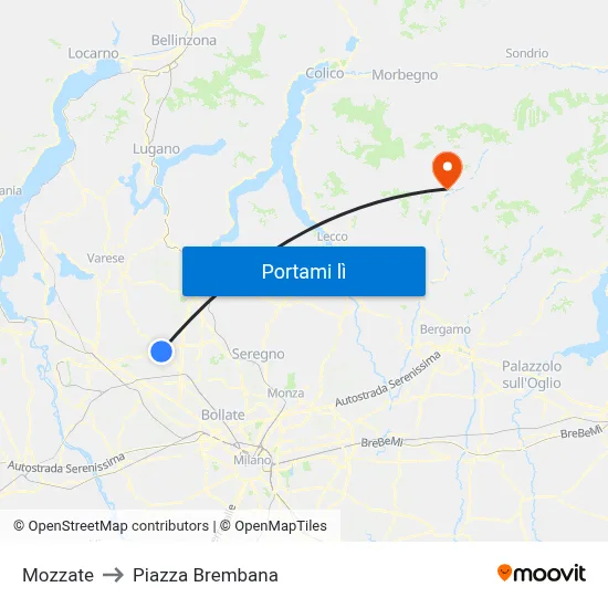 Mozzate to Piazza Brembana map