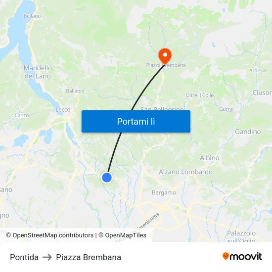 Pontida to Piazza Brembana map