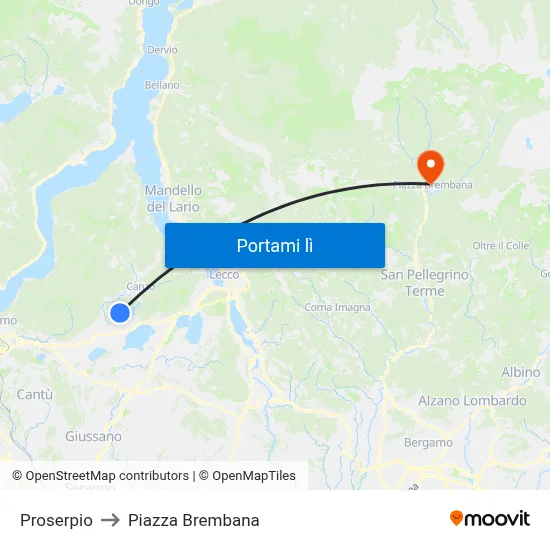 Proserpio to Piazza Brembana map