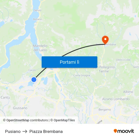 Pusiano to Piazza Brembana map