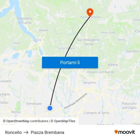 Roncello to Piazza Brembana map