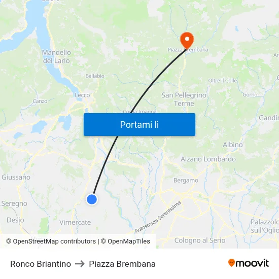 Ronco Briantino to Piazza Brembana map