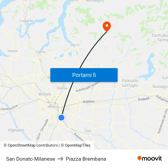 San Donato Milanese to Piazza Brembana map