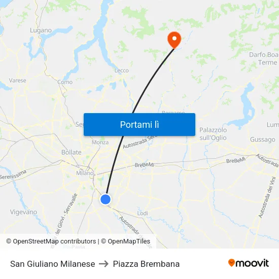 San Giuliano Milanese to Piazza Brembana map