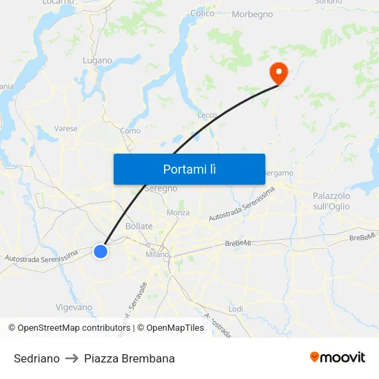 Sedriano to Piazza Brembana map